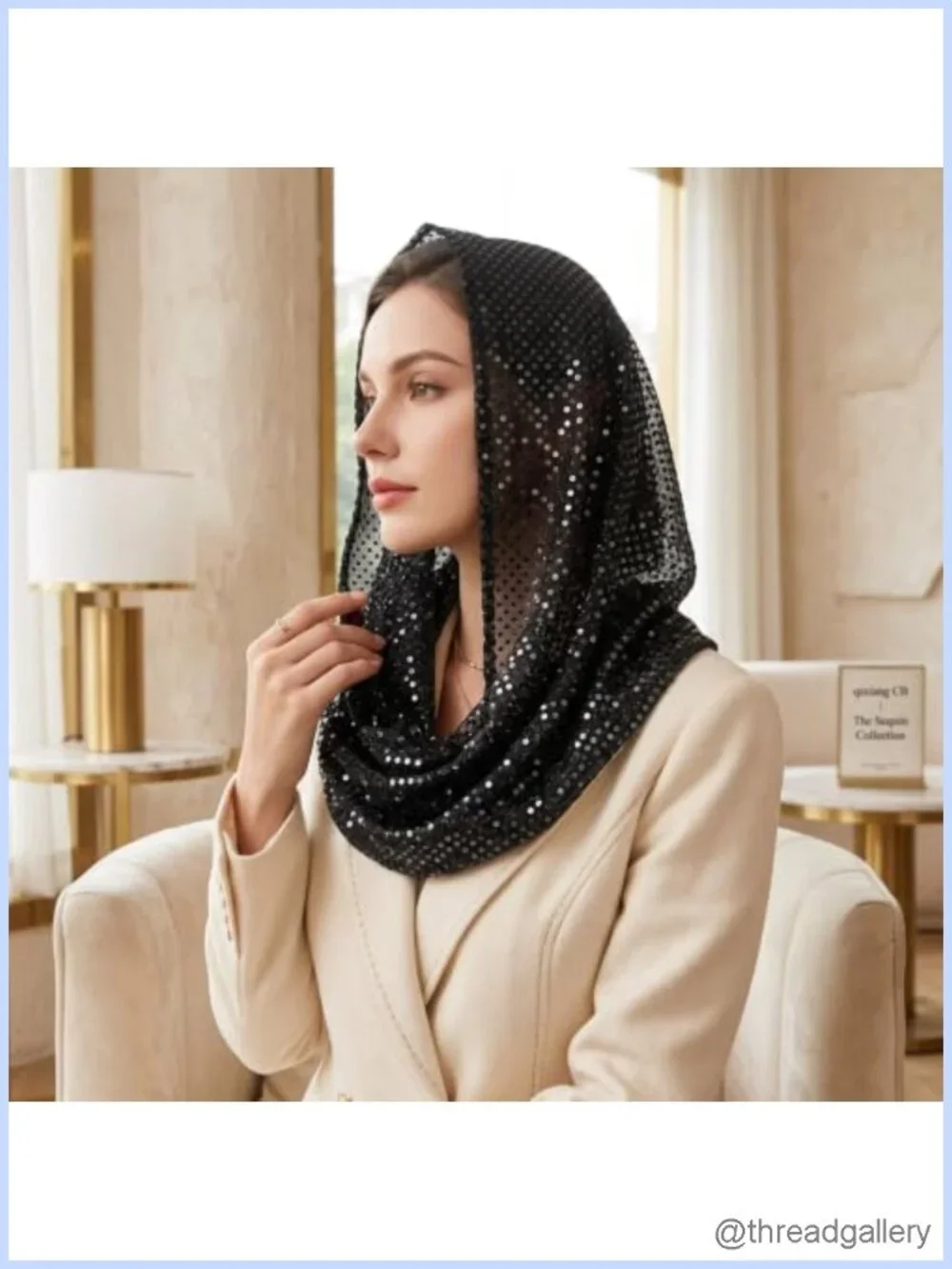 Lightweight Sequin Hood Scarf for Women, Versatile Head Scarf & Shawl